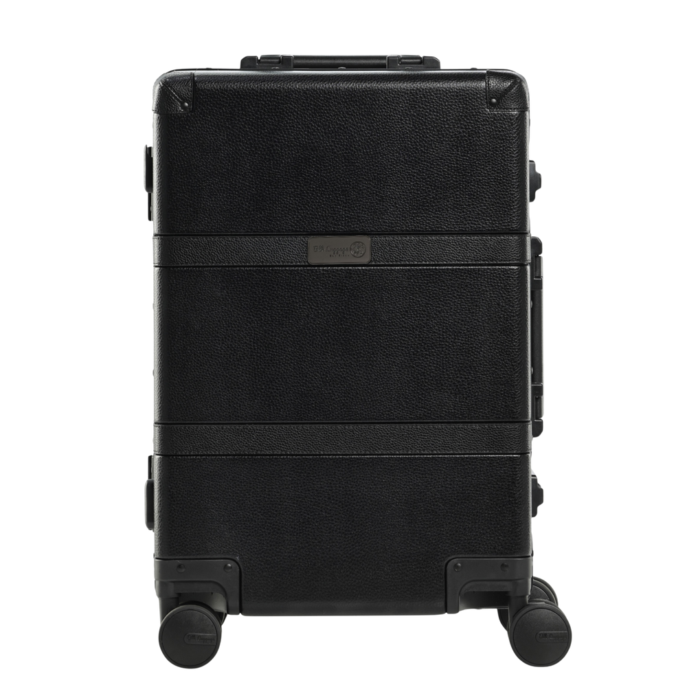 The Retreat black carry-on with black trim, carry handle and spinner wheels.